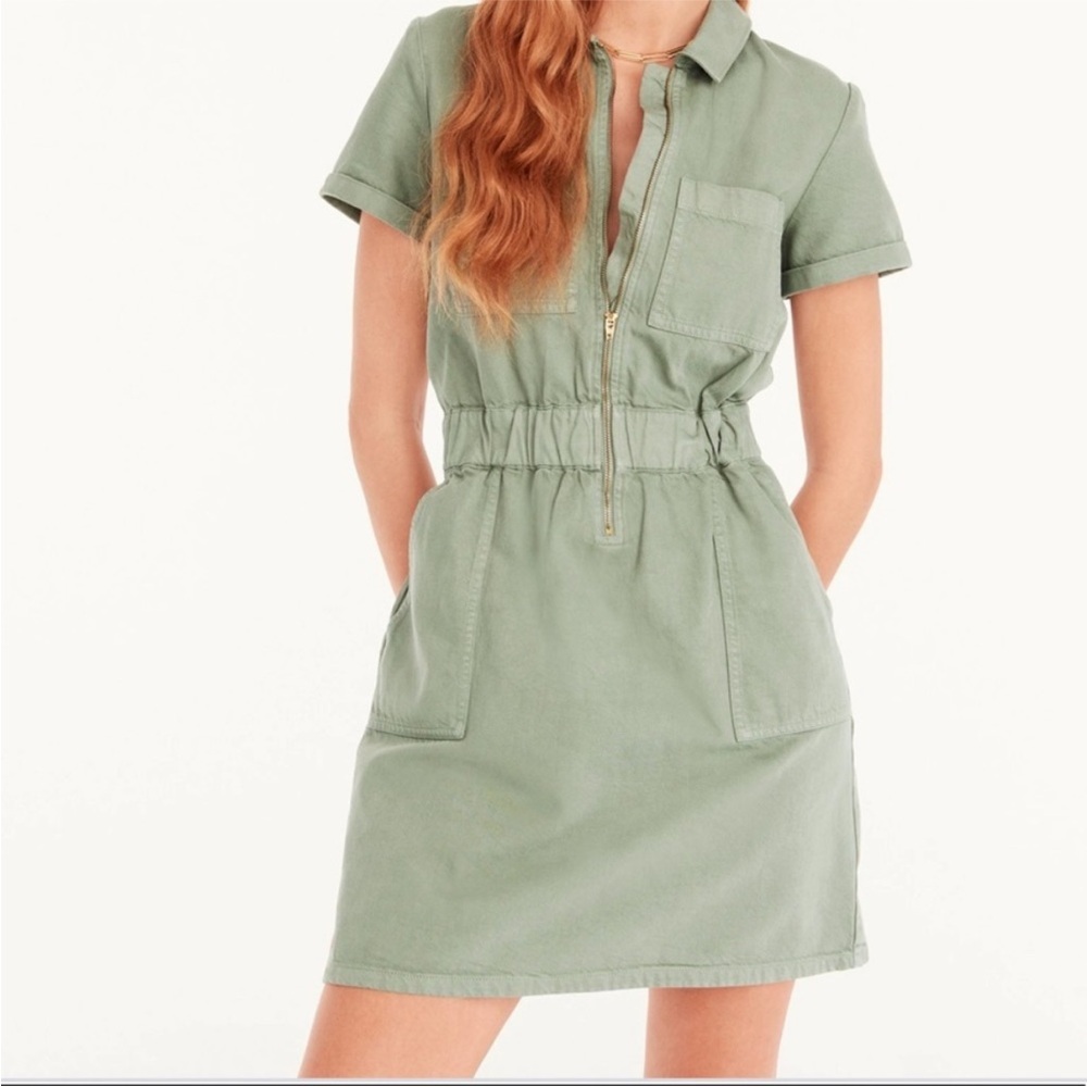 J Crew Zip Front Chino Dress Khaki Green size 6